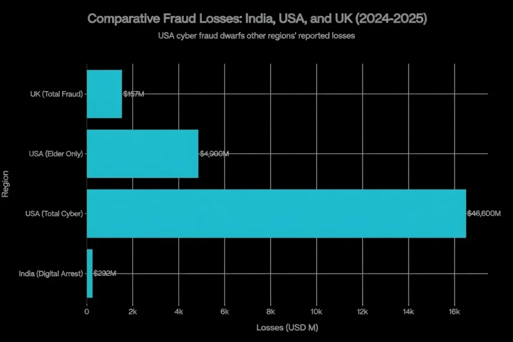 comparative fraud losses in India USA and UK 2024 - 2025